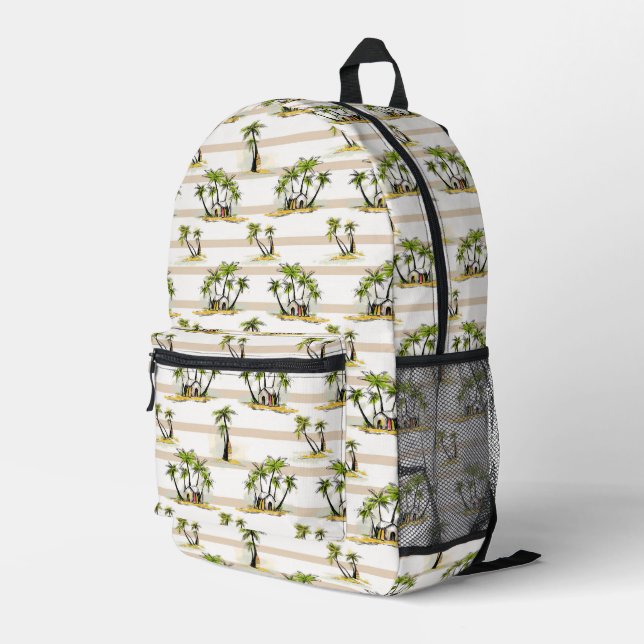 Tropical Shack And Palms Printed Backpack (Back Corner Right)