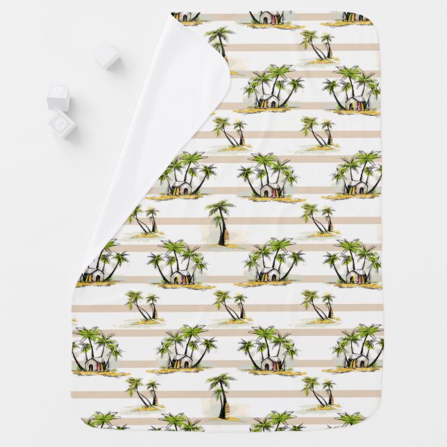 Tropical Shack And Palms Stroller Blanket (In Situ)