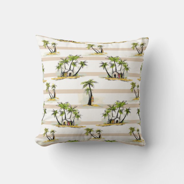 Tropical Shack And Palms Throw Pillow (Front)