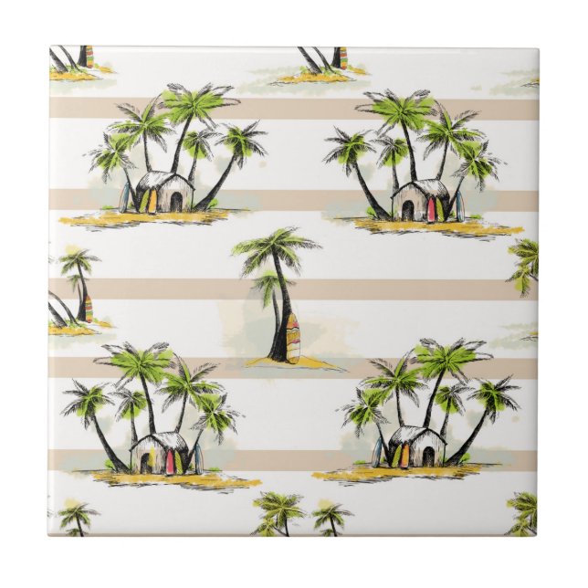 Tropical Shack And Palms Tile (Front)