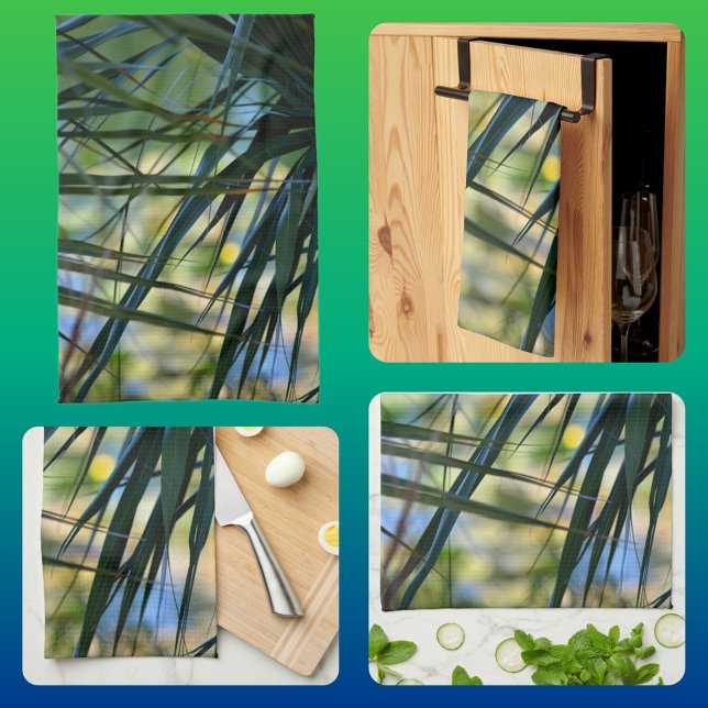 Tropical Shades Palm Fronds Blue Green Yellow Kitchen Towel (Creator Uploaded)