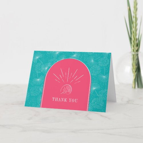 Tropical Shell Arch Pink Blue Beach Wedding Thank You Card