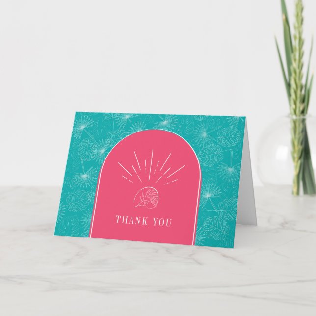 Tropical Shell Arch Pink Blue Beach Wedding Thank You Card (Front)