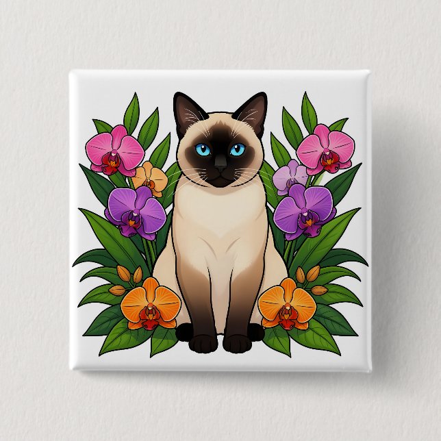 tropical siamese cat button (Front)