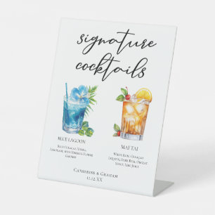 Tropical Signature Cocktails Wedding Menu Pedestal Sign