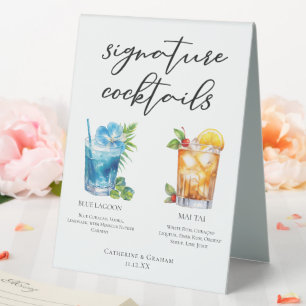 Tropical Signature Cocktails Wedding Menu Table Tent