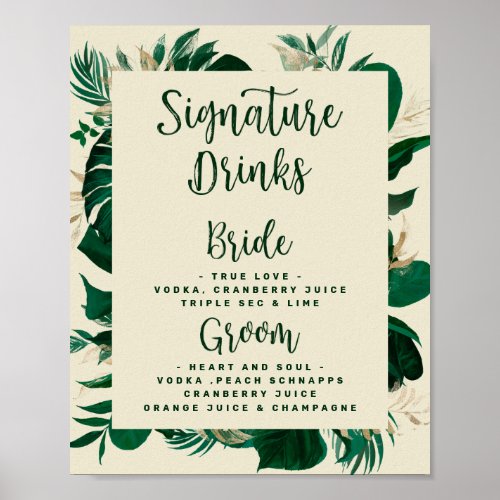 Tropical Signature Drinks Wedding Bar Menu Sign