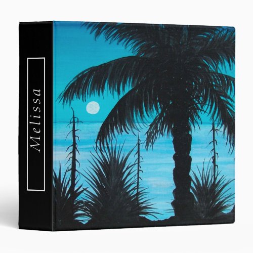 Tropical Silhouette Palm Foliage Nighttime 3 Ring Binder