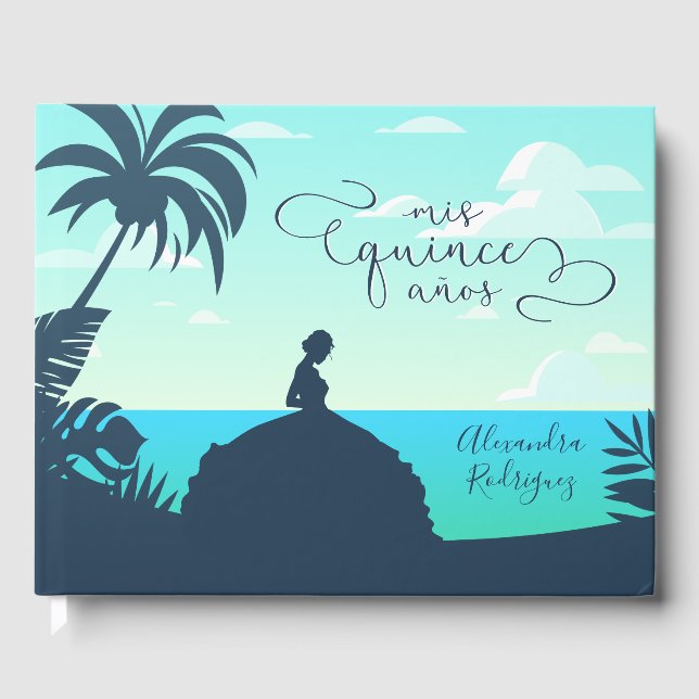 Tropical Silhouette Quinceanera Guest Book (Front)