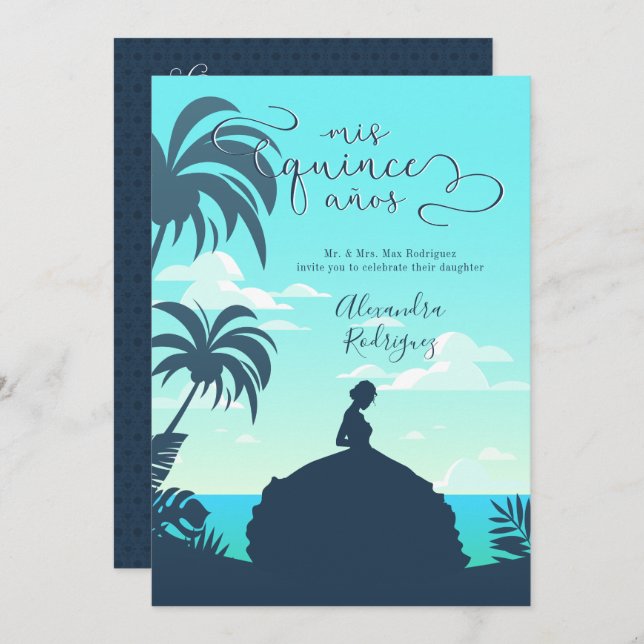 Tropical Silhouette Quinceanera Invitation (Front/Back)