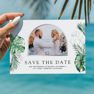 Tropical Silver Monstera Palm Photo Wedding Save The Date