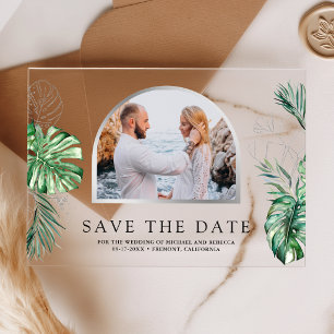 Tropical Silver Palm Photo Wedding Save the Date
