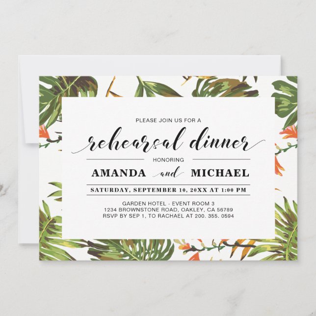 Tropical | Simple Modern Wedding Rehearsal Dinner Invitation (Front)