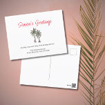 Tropical Simple Palm Trees Beach Christmas  Holiday Postcard<br><div class="desc">Tropical Christmas greeting postcard,  with a palm trees illustration and script typography. With red and black customizable lettering,  you add your own information. A cheerful a d festive way send holiday wishes to friends and family from the Beach.</div>