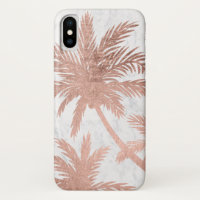 Tropical simple rose gold palm trees white marble.