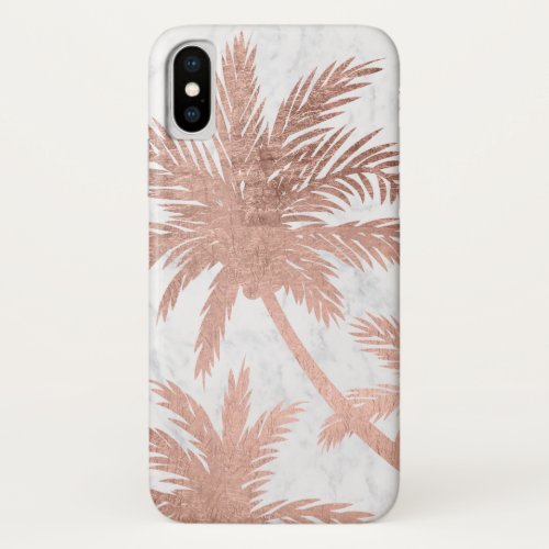 Tropical simple rose gold palm trees white marble iPhone XS case