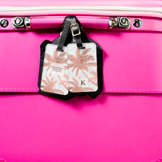 Tropical simple rose gold palm trees white marble. luggage tag