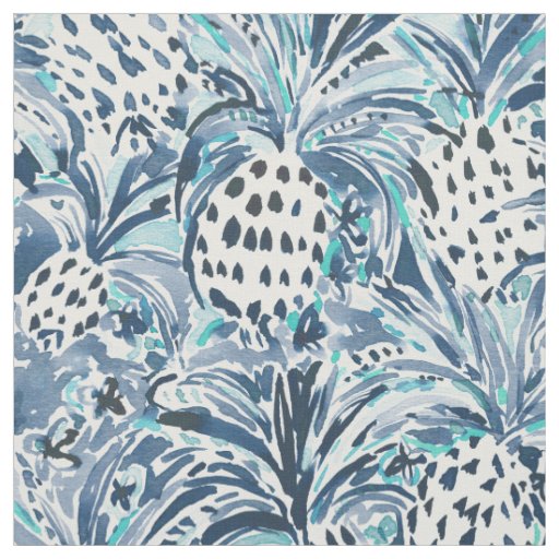 TROPICAL SITCH Indigo Pineapple Watercolor Fabric