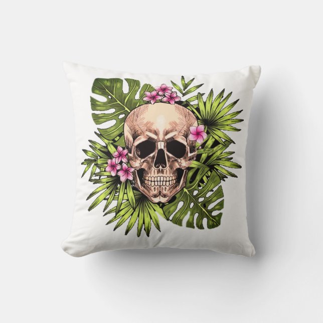Tropical Skeleton Throw Pillow (Front)
