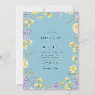 Tropical Sky Yellow Wildflower Wedding Invitation