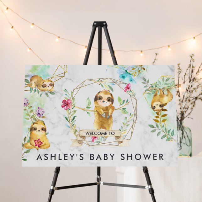 Tropical Sloth Baby Shower Welcome Sign (In Situ (Stand))