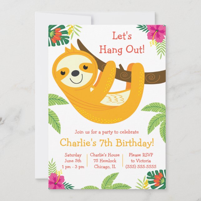 Tropical Sloth Birthday Party Invitation (Front)