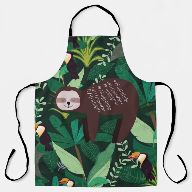 Tropical Sloth: Cartoon Seamless Pattern Apron (Front)