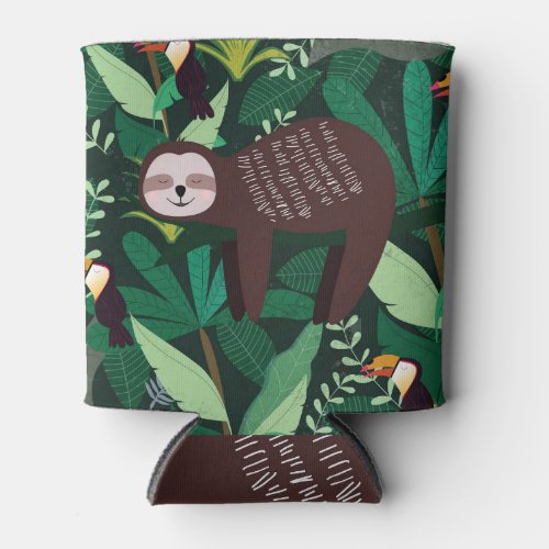 Tropical Sloth Cartoon Seamless Pattern Can Cooler