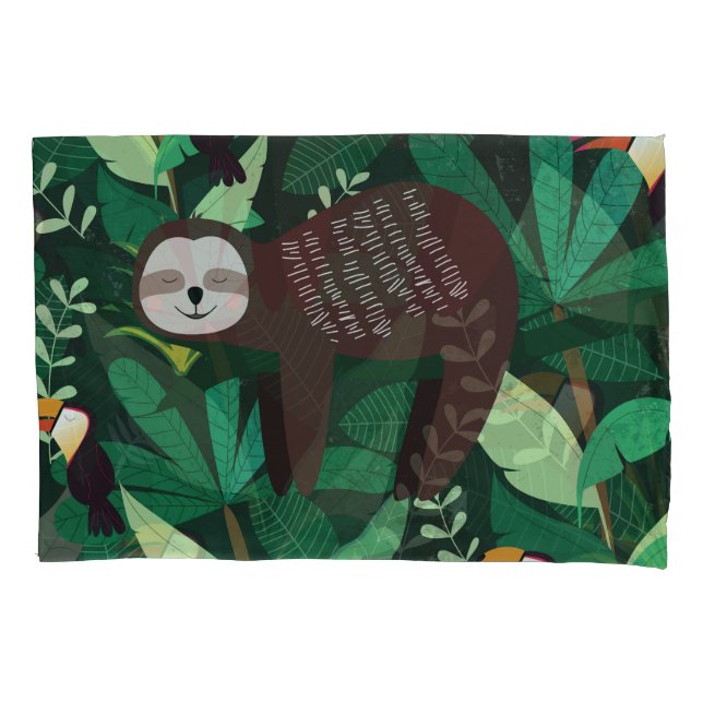 Tropical Sloth: Cartoon Seamless Pattern Pillow Case (Front)