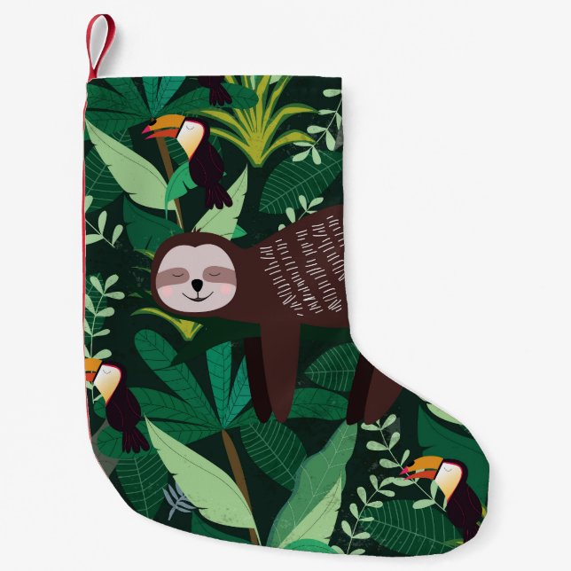 Tropical Sloth: Cartoon Seamless Pattern Small Christmas Stocking (Front)