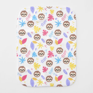 Tropical Sloth & Leaves Pattern Baby Burp Cloth