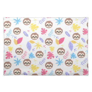 Tropical Sloth & Leaves Pattern Cloth Placemat