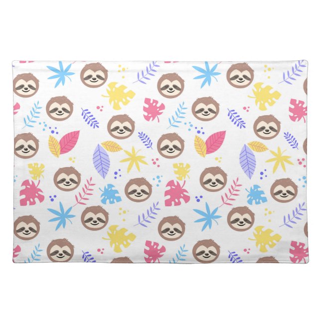 Tropical Sloth & Leaves Pattern Cloth Placemat (Front)