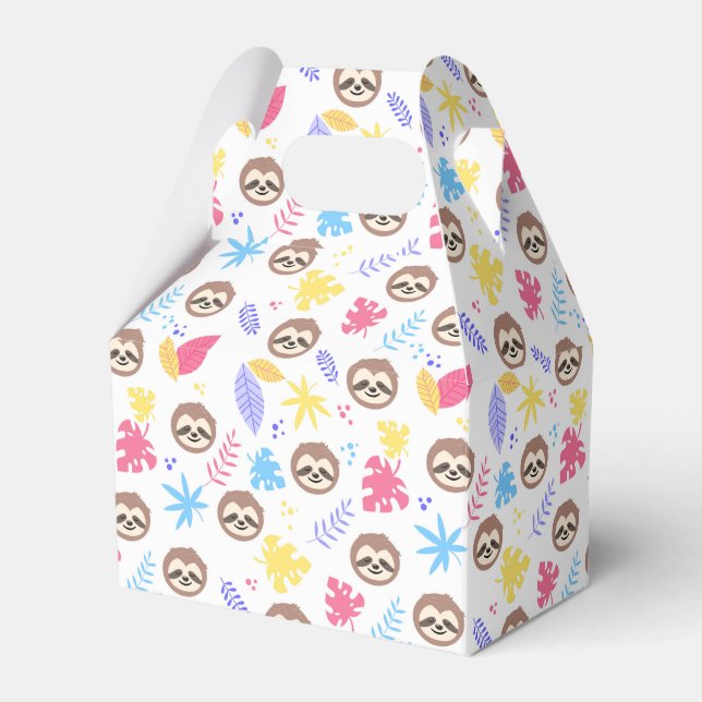Tropical Sloth & Leaves Pattern Favor Boxes (Front Side)
