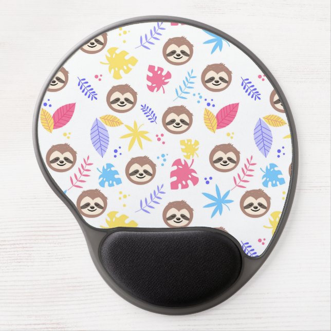 Tropical Sloth & Leaves Pattern Gel Mouse Pad (Front)