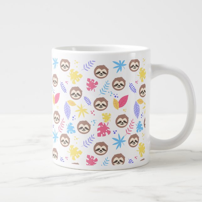 Tropical Sloth & Leaves Pattern Giant Coffee Mug (Right)