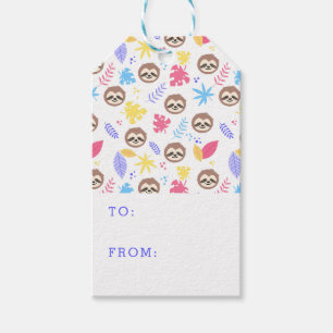 Tropical Sloth & Leaves Pattern Gift Tags