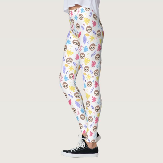 Tropical Sloth & Leaves Pattern Leggings (Left)