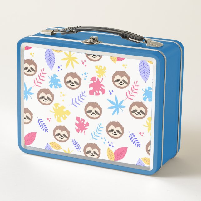 Tropical Sloth & Leaves Pattern Metal Lunch Box (Front)