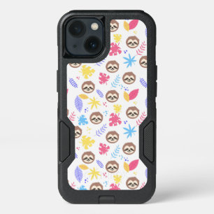 Tropical Sloth & Leaves Pattern iPhone 13 Case
