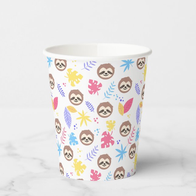 Tropical Sloth & Leaves Pattern Paper Cups (Left)