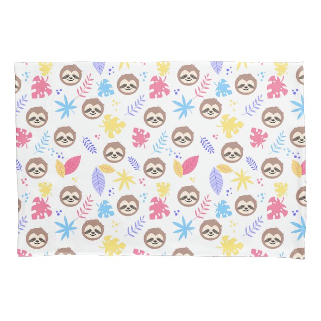 Tropical Sloth & Leaves Pattern Pillow Case (Front-Left)