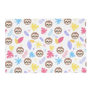 Tropical Sloth & Leaves Pattern Placemat