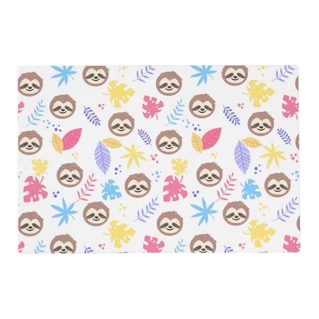 Tropical Sloth & Leaves Pattern Placemat (Front)