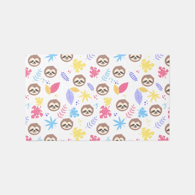 Tropical Sloth & Leaves Pattern Rug (Front)