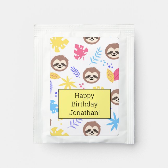 Tropical Sloth & Leaves Pattern Tea Bag Drink Mix (Front)