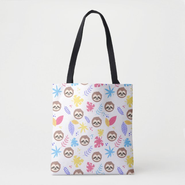 Tropical Sloth & Leaves Pattern Tote Bag (Front)