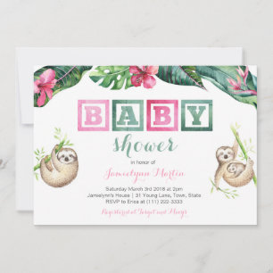 Tropical Sloth Lush Foliage Baby Shower Party Invitation