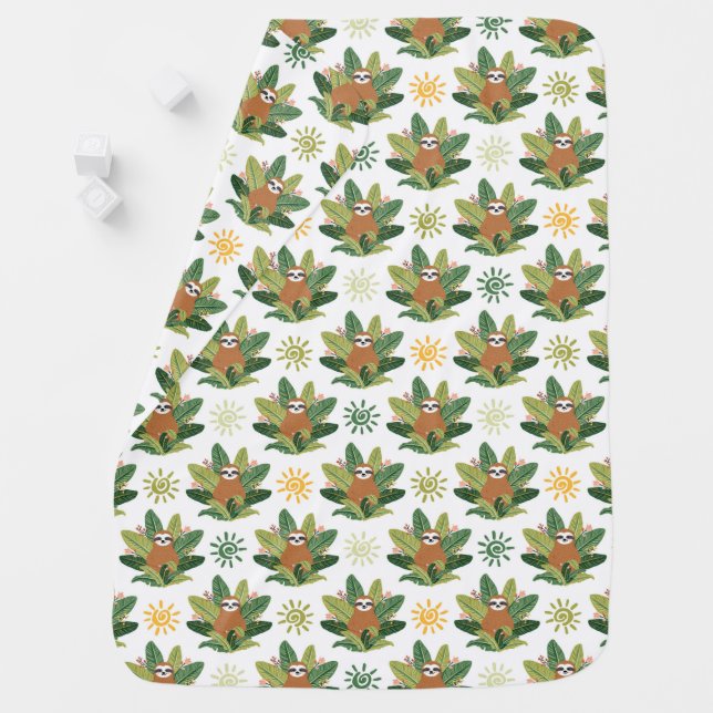 Tropical Sloth Pattern Baby Blanket (In Situ)