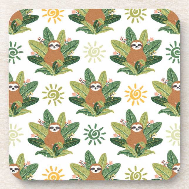 Tropical Sloth Pattern Beverage Coaster (Front)